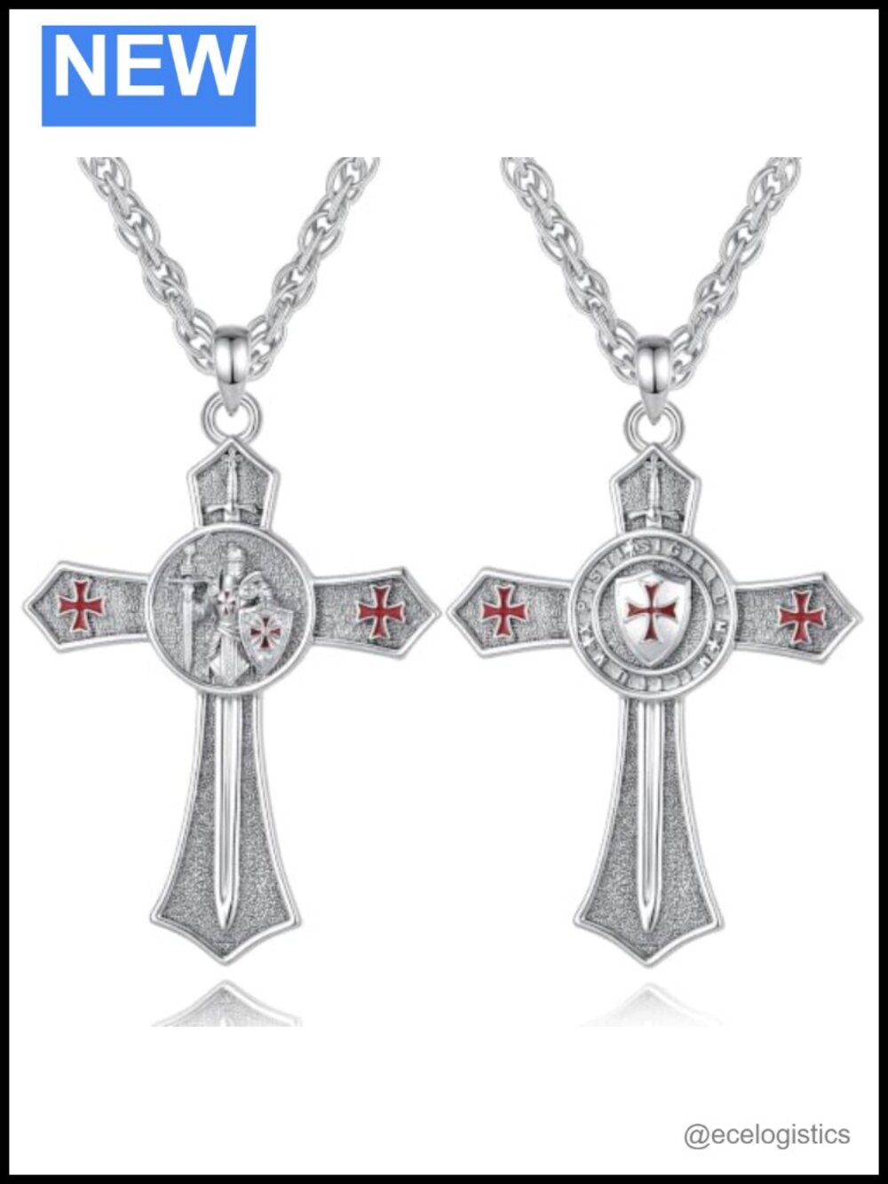 Silver-Plated Copper Templar Sword Cross Pendant Necklace Stainless Steel